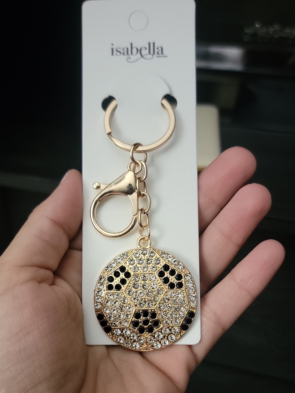 Gold & Black Crystal Soccer Ball Keychain